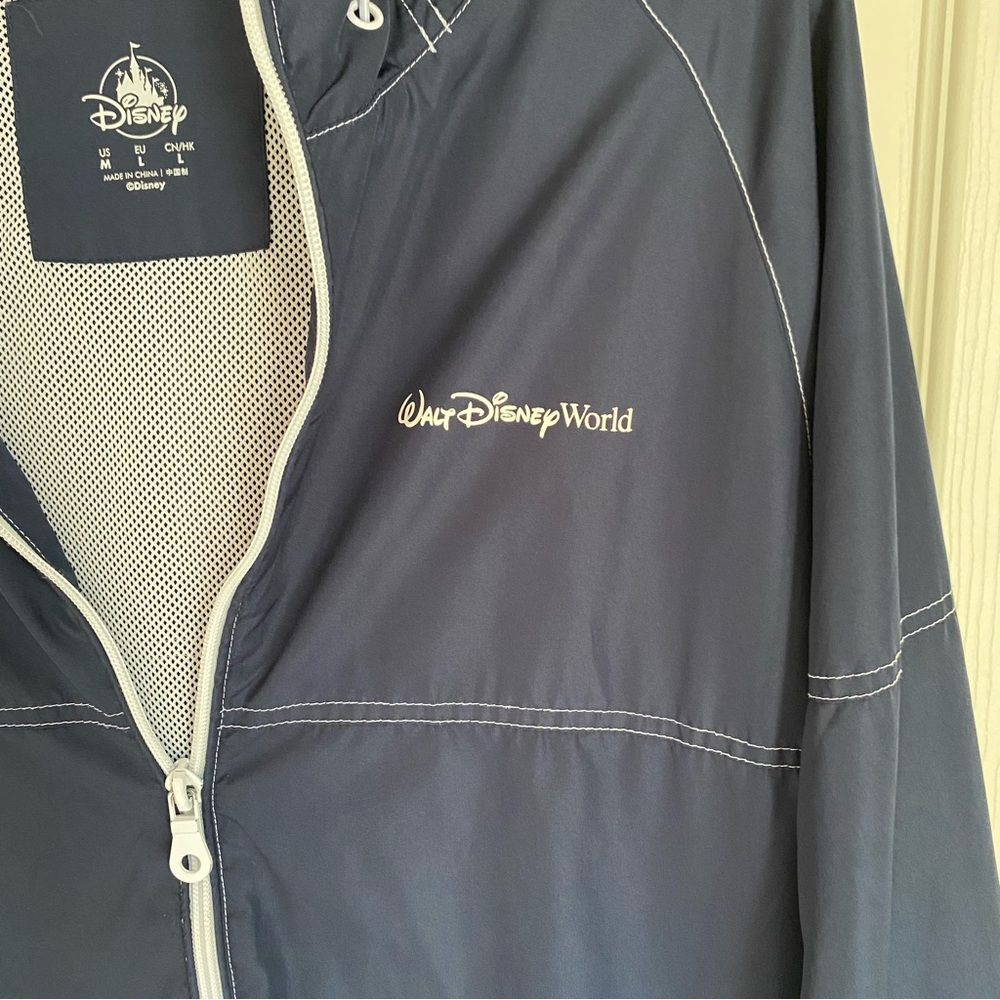 World of Disney Dark‎ BlueWhite Medium Hooded Full Zip Windbreaker Jacket Pocket - Picture 4 of 14